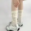 Calcetines de estilo Ballet de Primavera a media pantorrilla con Rayas y Lazos, Calcetines Holgados Dulces con Moño Estilo Jk, Versátiles Estilo Miu