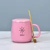 1314 Caneca de Cerâmica Canecas de Casal com Tampa e Colher Copo de Água Copo de Escritório Copo para Presente Estilo Casal Fosco