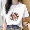Camiseta Casual Feminina Moda Coreana Gola Redonda Estampa Floral Tendência Ins Manga Curta