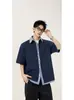 Fabricante Original Camisa de Manga Curta Patchwork Xadrez Estilo Americano para Homens, Marca Tendência de Verão, Camisa Versátil Solta Retro Falsa de Duas Peças