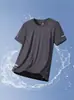Camiseta de Seda de Gelo Masculina Verão Esportiva Fina Secagem Rápida Respirável Elástica Solta Casual Confortável Gola Redonda Malha Manga Curta Masculina