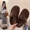 Mules sin talón de borrego sintético con punta dividida para mujer, para usar en exteriores Invierno 2026, Forro de felpa, Hebilla de moda, Pantuflas de algodón