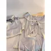 Pijama de Encaje de Alta Gama Estilo Francés de Manga Larga de Seda de Hielo para Mujer, Conjunto de Shorts Finos de Verano para Casa que se Puede Usar Afuera