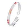Pulseira Antiga de Lótus Esmaltada Prata 9999 Personalizada Versátil Feminina Versátil Nicho Aberta