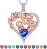 Colar com Pingente Coração Mãe e Bebê Transfronteiriço para Mulheres, Flor Rosa com Diamantes, Corrente Clavicular de Prata S925, Presente de Dia dos Namorados