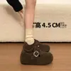 Zapatos estilo Birkenstock para mujer con aumento de altura oculto y forro de pelo, zapatos mullidos para uso exterior, nuevo estilo 2026, otoño e invierno, sin cordones, cálidos, zapatos de algodón con forma de frijol