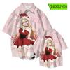 Camisa Retro Holgada para Mujer con Estampado Completo de Dibujos Animados Camisa de Manga Corta para Mujer Tendencia Hip-Hop Estilo Hong Kong Top Chaqueta Cárdigan