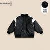 Jaqueta de Couro Infantil com Forro de Lã, Novo Estilo Outono e Inverno 2025, Roupa de Inverno Elegante para Meninos, Jaqueta Espessa Preta e Branca