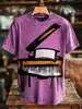 Estampa Retro Cruzada Tecla de Piano Masculina Gola Redonda Manga Curta Estampa Digital 3D Personalizado Peça Única Atacado