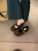 Primer Encuentro Ji Gris Retro Correa Única Mary Jane Birkenstock Zapatos Otoño Invierno Cálidos Zapatos de Algodón Planos Zapatos de Mujer Mocasines