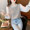 Camisa de rayas europeas de otoño para mujer, nueva camiseta de manga larga de gasa de estilo occidental de moda de otoño 2024