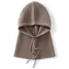 Gorro de cachemira para mujer 100% cachemira pura otoño e invierno cordón protección para las orejas cálido tejido moda gorro integrado