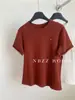 Camiseta de Algodón Elástico de Manga Corta Verano 2024 / Escalera Estilo Coreano para Mujer Hombro Holgado Casual Manga Enrollada Cuello Redondo Top Básico