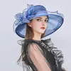 Chapéu de Sol de Verão Novo Transfronteiriço Chapéu de Organza Estilo Francês Retrô para Mulheres Proteção Solar de Férias Chapéu de Aba Larga Fabricante Atacado