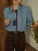 Soligther Camisa Feminina Retro Francês Listras Verticais em Contraste Outono 2025 Nova Blusa de Manga Longa Escovada
