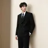 Traje Pequeño Cruzado para Hombre Delgado Profesional de Negocios Ropa Formal Novio Boda Presentador Actuación Coro Vocal Traje