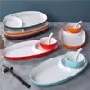 Melamina Fast Food Comercial Criativo Oval Duas Cores Prato de Lanche Pai e Filho Tigela de Arroz Prato Imitação de Porcelana Prato para Pato Assado Carne Assada