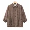 Nova camisa de algodão elegante de manga três quartos para mulheres de meia-idade e idosas, primavera e outono, blusa de mãe, top cardigã solto de avó