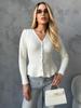 Nova Moda Coreana Jaqueta Suéter Curta de Manga Longa com Botões de Pérola e Decote V para Mulheres Cardigan de Tricô para Mulheres com Cintura Marcada e Barra Cauda de Peixe