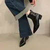 2026 Botines Elásticos Adelgazantes de Punta Novedosos para Mujer Tacón Grueso Tacón Medio Sin Cordones Botines Fruncidos de Piel Suave Botines Descalzos Versátiles para el Trabajo