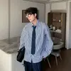 Camisa Rayada Estilo Japonés para Hombre Primavera y Otoño Manga Larga Nueva Retro Estilo Hong Kong Mala Guapo Holgada Casual Superior Moderna