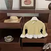 Nuevo atuendo de otoño para niños: conjunto de dos piezas para bebés niñas, lindo top de encaje de manga larga y pantalón de lunares estilo coreano, estilo dulce