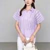 Venda Direta de Fábrica Camiseta com Gola Polo Temperamento Feminino Verão 2026 Novo Vazado Solto Emagrecedor Plissado Manga Curta Top