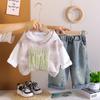 Ropa de Otoño para Bebé Niño 2025 Primavera y Otoño Nuevo Conjunto de Tres Piezas Sudadera con Capucha y Letras Chaleco Ropa Moderna para Niños Bebé Niño