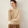 Nuevo suéter de cachemira de cuello alto para mujer, con cuello alto, corte holgado, material grueso, color liso simple y diseño de punto pullover