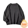 Moletom masculino de gola redonda, forrado com fleece, espessado para outono e inverno, cor sólida, base, casual, versátil, simples, manga longa, plus size, atacado