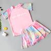 Traje de baño para niñas de manga corta con falda dividida estilo bóxer, talla grande para niñas, traje de baño para niños, protector solar, secado rápido para estudiantes y adolescentes