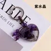 Chaveiro Pedra Bruta de Cristal Natural Transfronteiriço Formato de Coração Cristal Roxo Amarelo Rosa Ágata Coração de Amor Pingente de Bolsa Pingente de Carro Fabricante Atacado