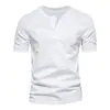 Camiseta para Hombre de Comercio Exterior Transfronterizo 2023 con Hebilla Henry Americana Manga Corta Camiseta para Hombre Corte Ajustado Color Sólido Deportiva Chico Fuerte Base