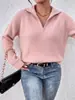 Suéter de punto acanalado con cuello camisero y media cremallera estilo europeo y americano para mujer, nuevo top de punto tipo jersey holgado de manga raglán para otoño e invierno