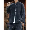 Otoño Nuevo Estilo Estilo Chino Chaqueta Camisa de Mezclilla Conjunto Casual Manga Larga para Hombre Conjunto de Dos Piezas Negro En Stock