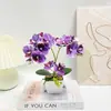 Vaso Quadrado Pedra 14 Flores Artificiais 3D Phalaenopsis Pequeno Bonsai Decoração de Casa Toque Realista Flores Artificiais Planta Verde em Vaso Atacado