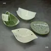 Plato Creativo Estilo Japonés de Cerámica con Esmalte de Color Esmalte Craquelado con Base Hoja de Sauce Plato Sabor Mostaza Plato Frío Aperitivo Plato Pequeño
