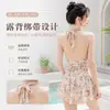 Traje de baño de una pieza a cuadros para mujer con cuello halter, nudo retorcido, espalda descubierta y estilo retro, directo del fabricante