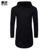 Comercio exterior Primavera y Otoño nuevo moda casual para hombre personalidad rasgada color liso versátil longitud media con capucha deportiva manga larga camiseta T02