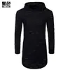 Comercio Exterior Primavera y Otoño Nuevo Hombre Camiseta Casual Moda Agujero Distintivo Color Sólido Combinable Longitud Media Cordón Con Capucha Deportiva Manga Larga