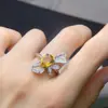 Anillo de Citrina Natural de Alta Claridad, Brillo Ardiente, Color Rico, Piedra Principal 7*9mm, Plata de Ley 925, Finamente Incrustado