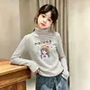 Camiseta de Manga Larga de Felpa para Niñas Ropa Infantil Versátil Otoño/Invierno Nuevo Estilo Niños Medianos y Grandes Cuello Semialto Camiseta Interior Rayada