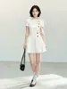 [En Stock] Nuevo Vestido Blanco de Lunares Estilo Coreano de Verano, Nuevo Vestido de Verano Plegado Estilo Universitario para Niña