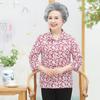 Vestido de primavera Novo vestido de vovó camisa fina de manga de sete pontos Camiseta de lapela de 70 anos de idade 80 anos Lady Top Cardigan