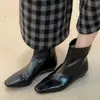 Versión en Stock~Botines Cortos Negros de Cuero Genuino Estilo Francés con Punta Cuadrada Delgados para Mujer, Elegantes y Versátiles para el Trabajo, con Cremallera Trasera Moda Botines Cortos