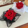 Estilo Gótico Oscuro Pulsera de Encaje con Rosa Roja Dulce Fresca Sexy Cubierta de Muñeca Personalizada Accesorios de Mano para Vestido Lolita