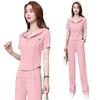 Sudeste Asiático Transfronteiriço Primavera e Verão Elegante Casual Estilo Ocidental Calças de Perna Larga Redutoras de Idade Moda Cor Sólida Terno Esportivo Conjunto de Duas Peças