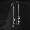 Brincos Longos de Franja em Prata de Lei 925 com Zircônia para Mulheres, Luxo Acessível, Brincos de Design de Nicho de Alta Qualidade, Brincos Simples e Elegantes