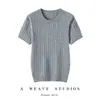 Suéter de punto de cuello redondo con patrón trenzado 100% cachemir puro, versátil, adelgazante, camiseta de punto casual de manga corta, top básico