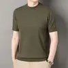 Popular camisa de punto nueva para hombre, suéter de punto fino de manga corta, camiseta básica suave de manga corta para hombre